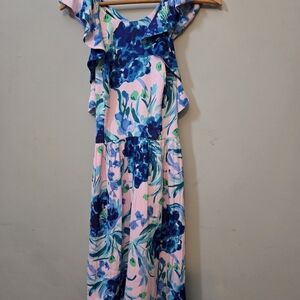 Lilly Pulitzer Pink Floral Maxi Dress with Blue & Green Print